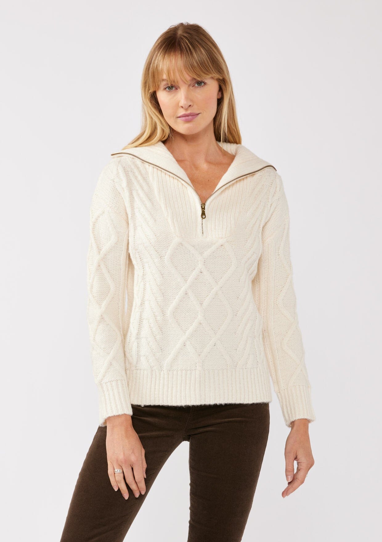 新品CLANESTRIPE CABLE HALF SLEEVE CARDIGAN CLANE(クラネ)｜STRIPE CABLE HALF SLEEVE CD/アイボリー の通販