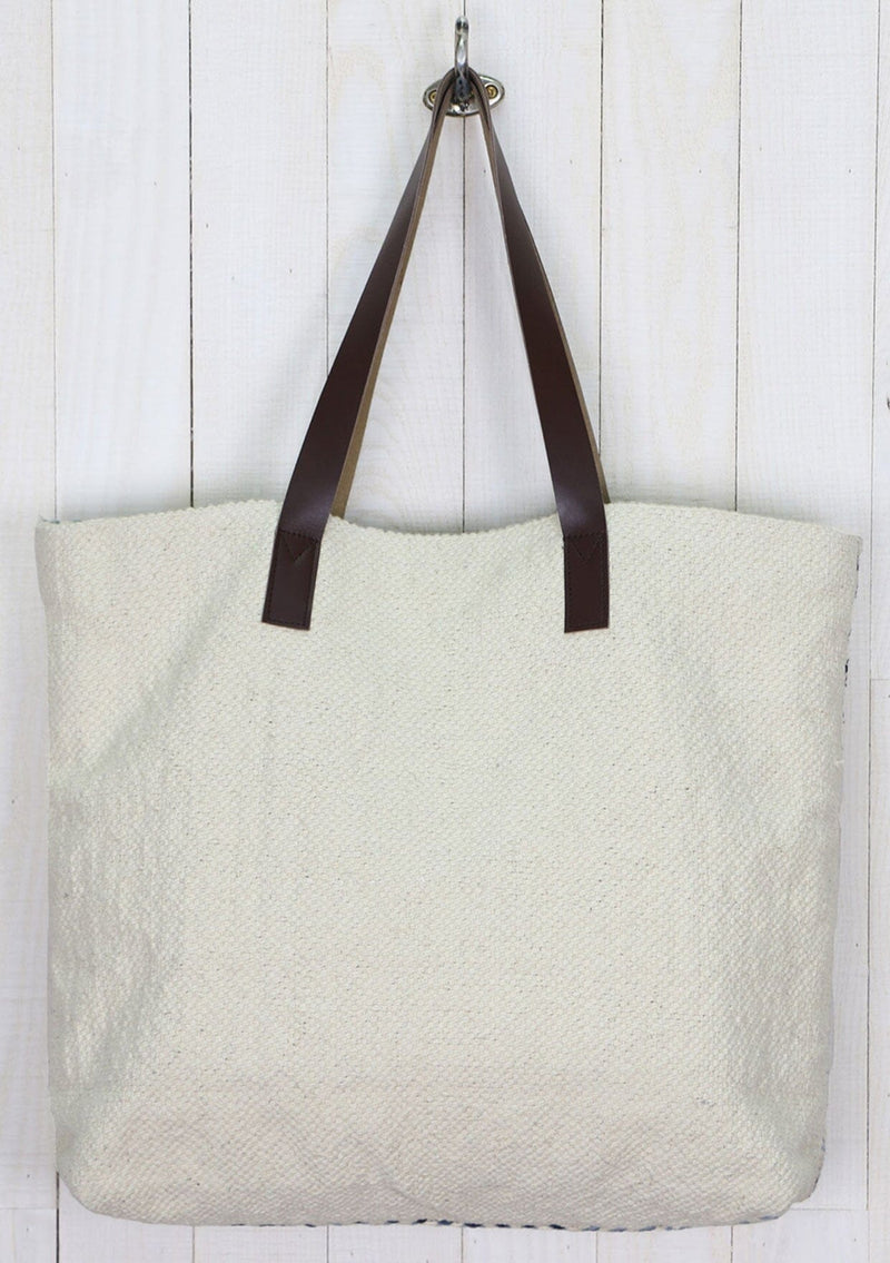 [Color: Natural] Lovestitch diamond embroidered, beautifully made, cotton tote bag with sustainable & comfy, vegan leather handles