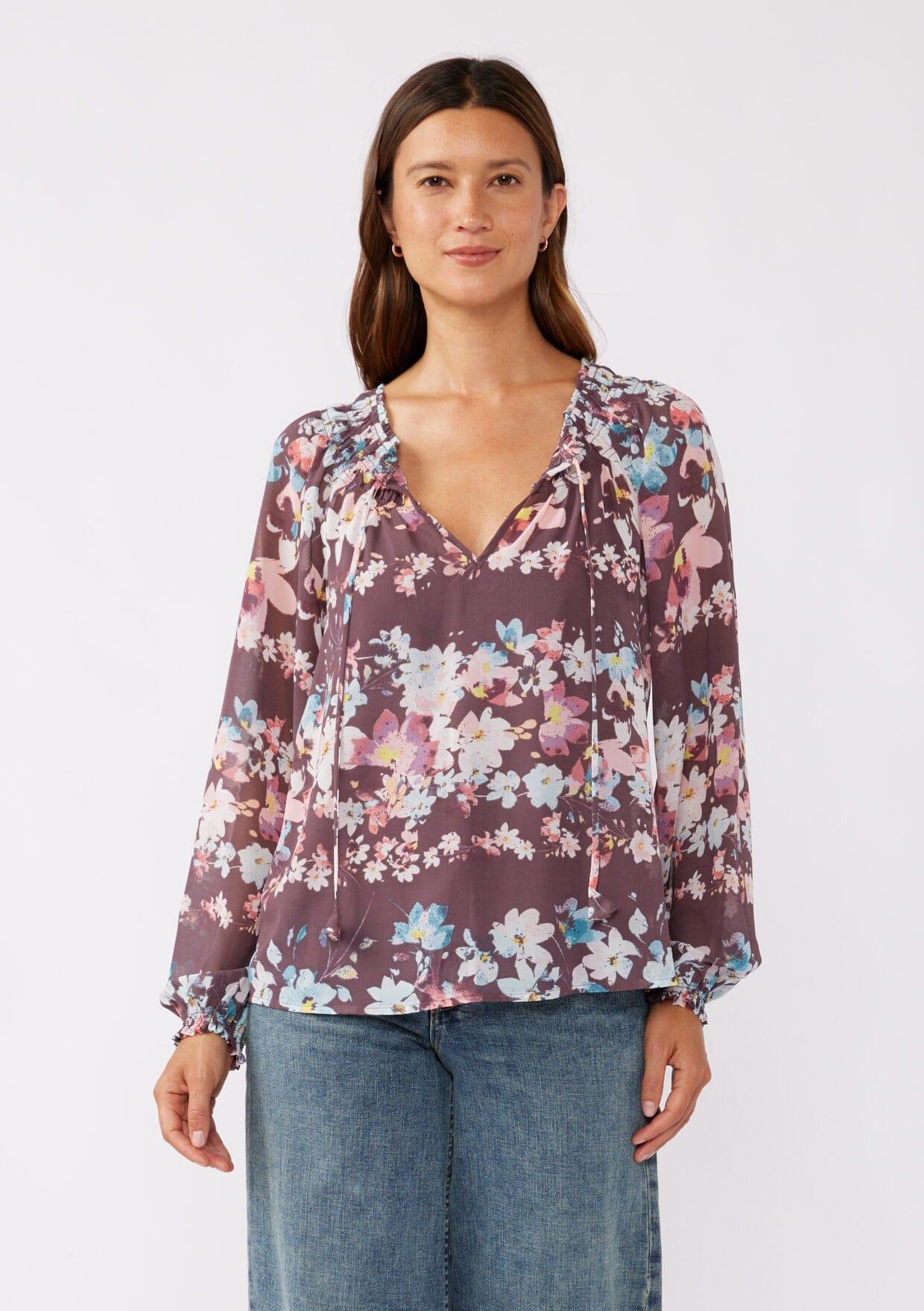 Women's Boho Floral Chiffon Blouse + Smocked | LOVESTITCH
