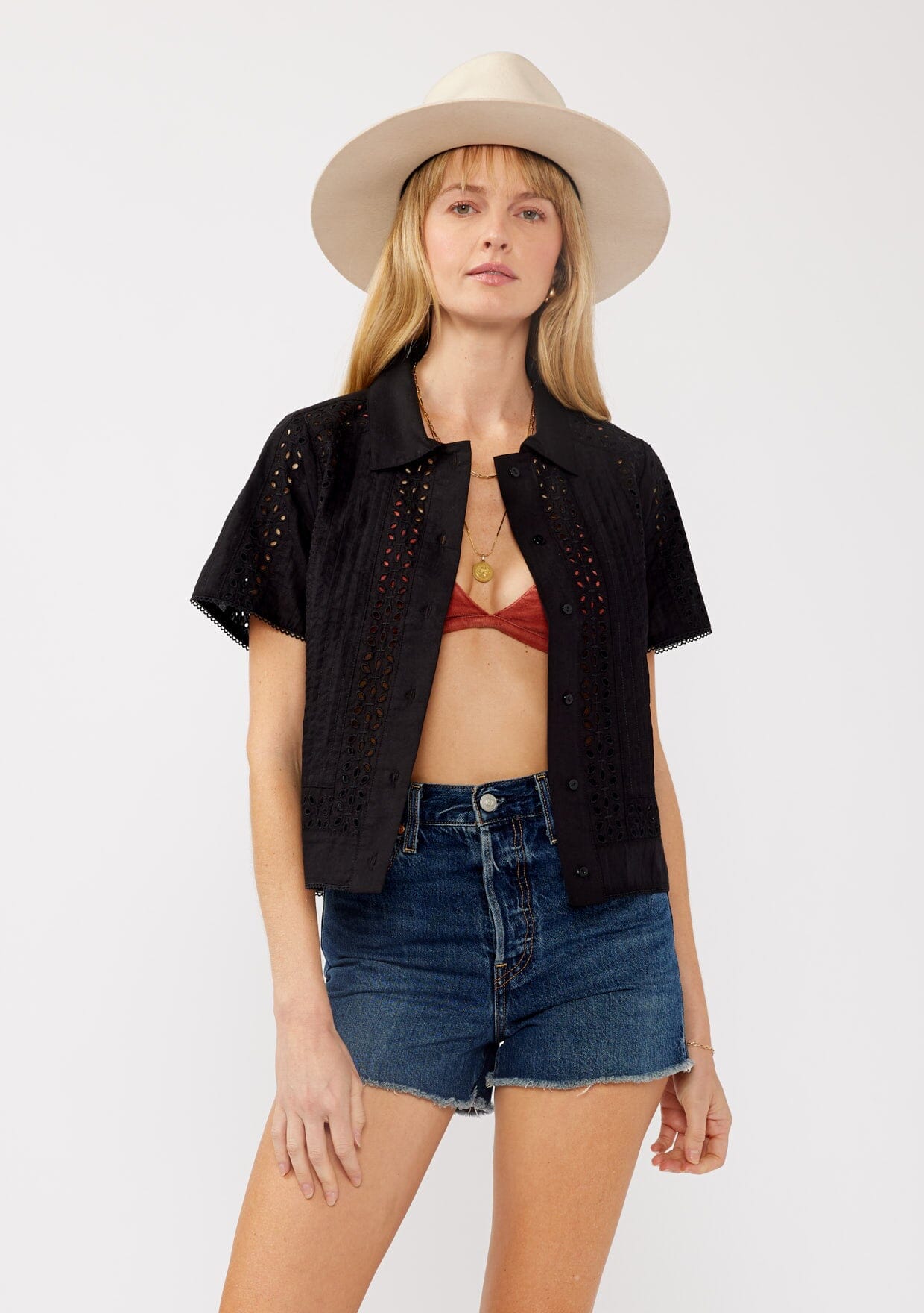 Eyelet Embroidered Short Sleeve Shirt main image 1