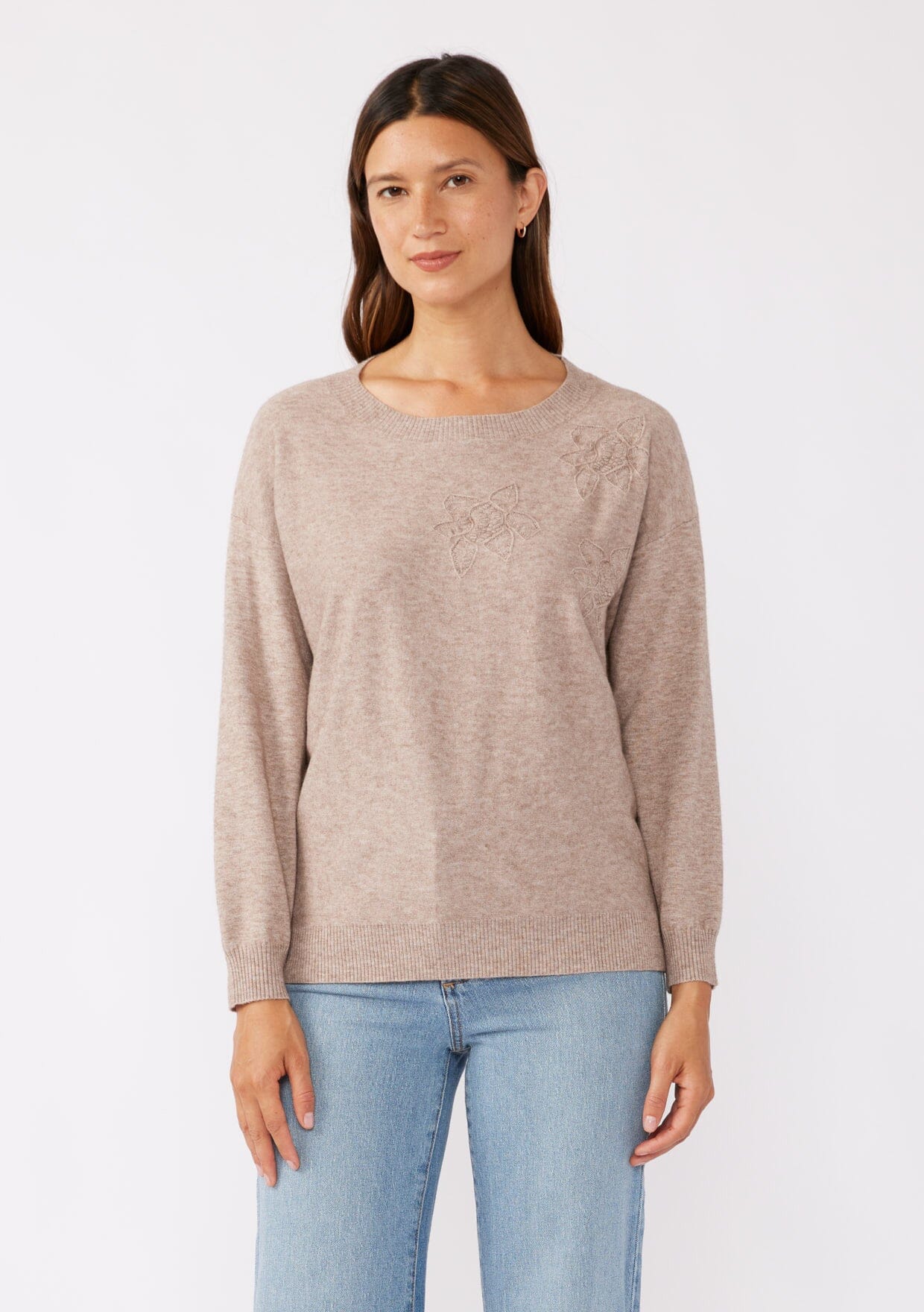 First Love Full Size Contrast Wavy Crochet Drop Shoulder Knit Top