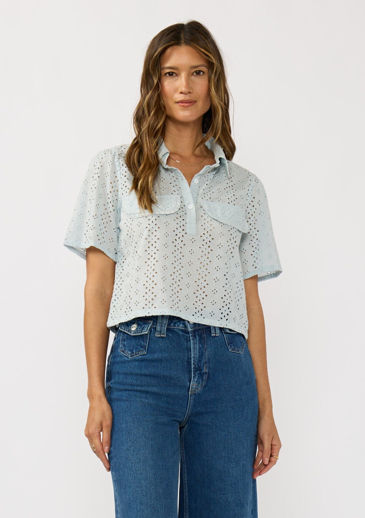 Women's Cropped Embroidered Eyelet Shirt | LOVESTITCH