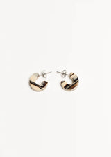 [Color: Eucalyptus] A small marble brown and ivory acetate hoop earring. 