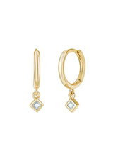 Simple gold hoop earrings with an eye catching aquamarine stone.