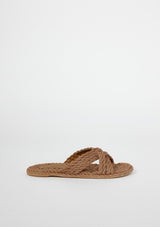 [Color: Natural] Handwoven plant based fabric slide on sandals. Vegan, sustainably and ethically made in India.