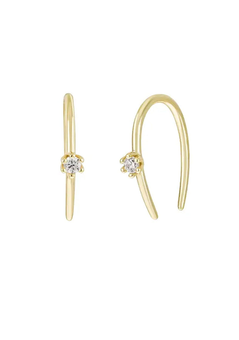 [Color: Gold] A chic, hypoallergenic earring with a horseshoe shape and a cubic zirconia stone. Featuring fourteen karat gold plating on top of one hundred percent sterling silver. 
