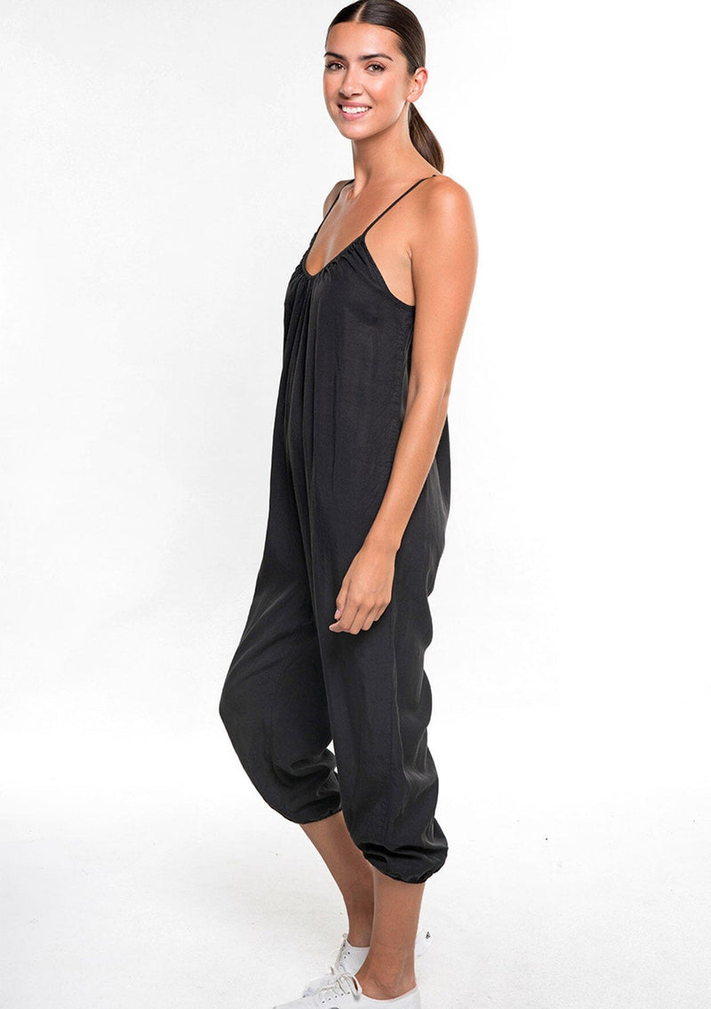 [Color: Black] Our super soft garment dyed sleeveless boho jumpsuit was made for playing, running errands, or lounging at home! Featuring a relaxed fit.