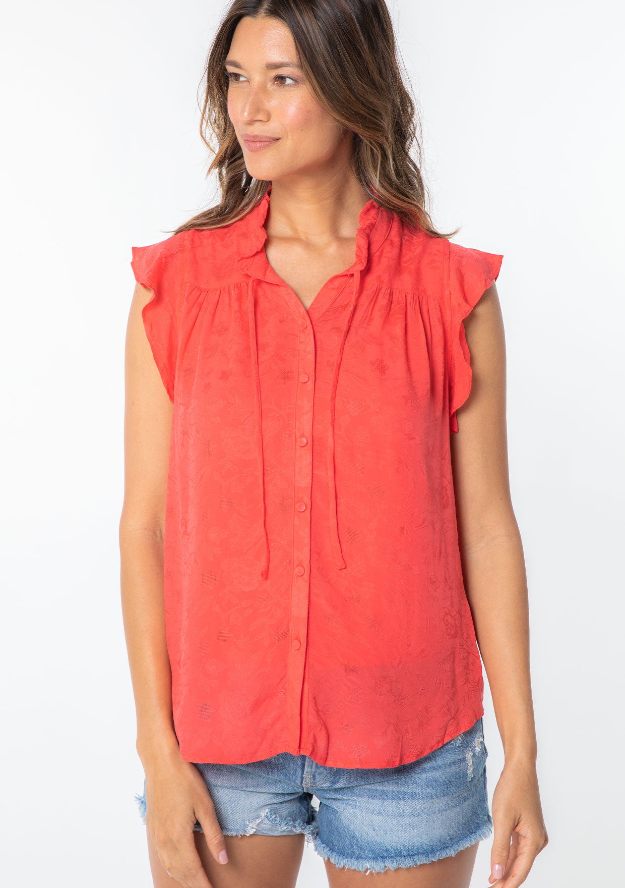 Giana Embroidered Boho Flutter Sleeve Top main image 1