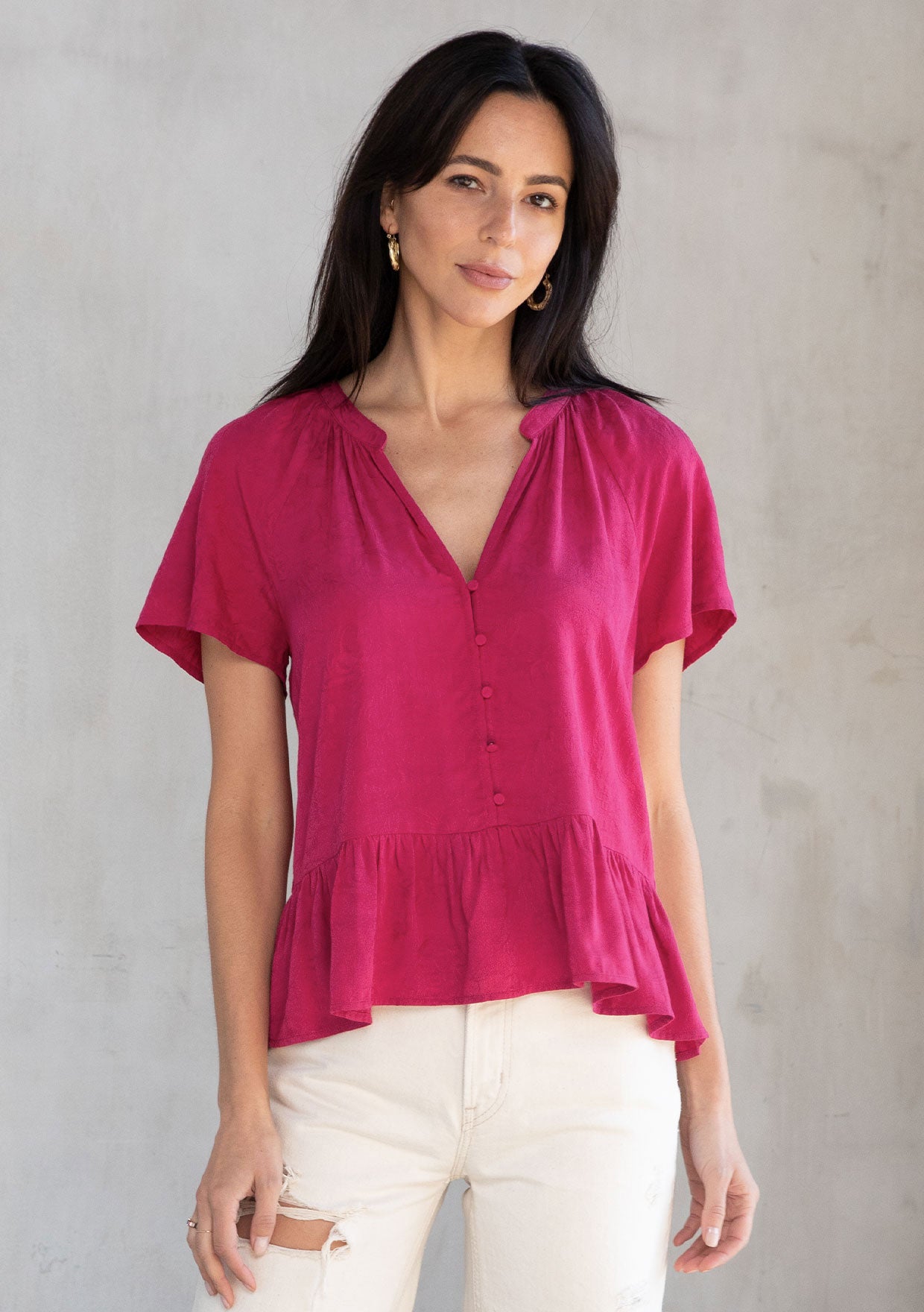 Boho Flutter Sleeve Button Front Top | LOVESTITCH