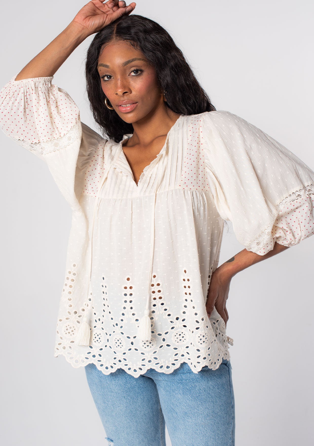 Boho Top - Cotton Embroidered Peasant Top