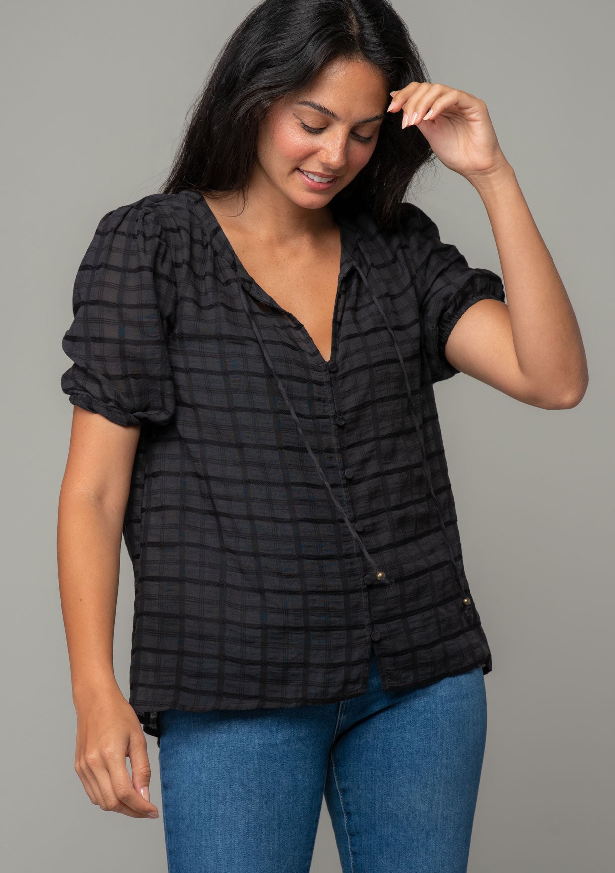 Promise the Label Rib-Knit Puff-Sleeve Peasant Top main image 1