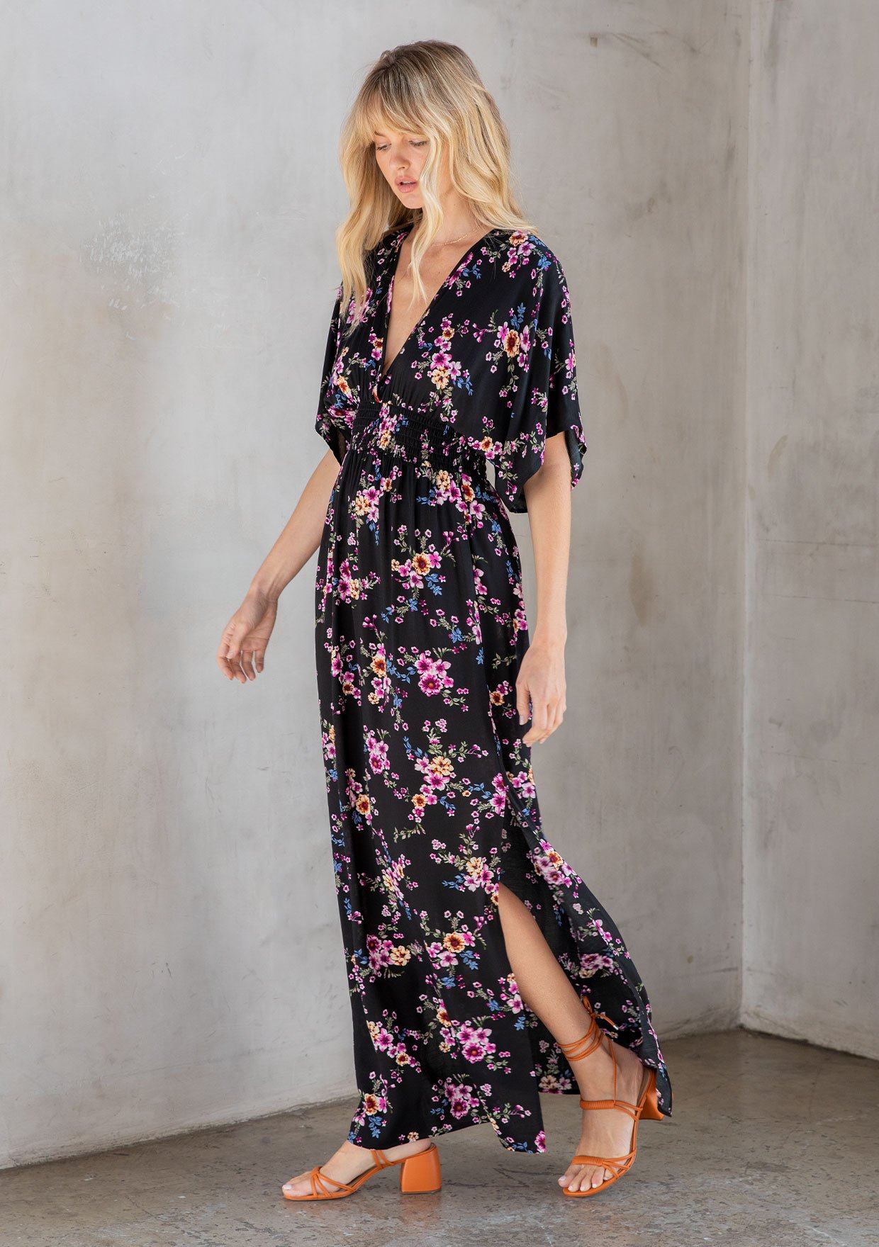 Getaway Kimono Sleeve Maxi Dress Black/Wine / S/M Getaway Kimono Sleeve Maxi Dress Black/Wine / S/M