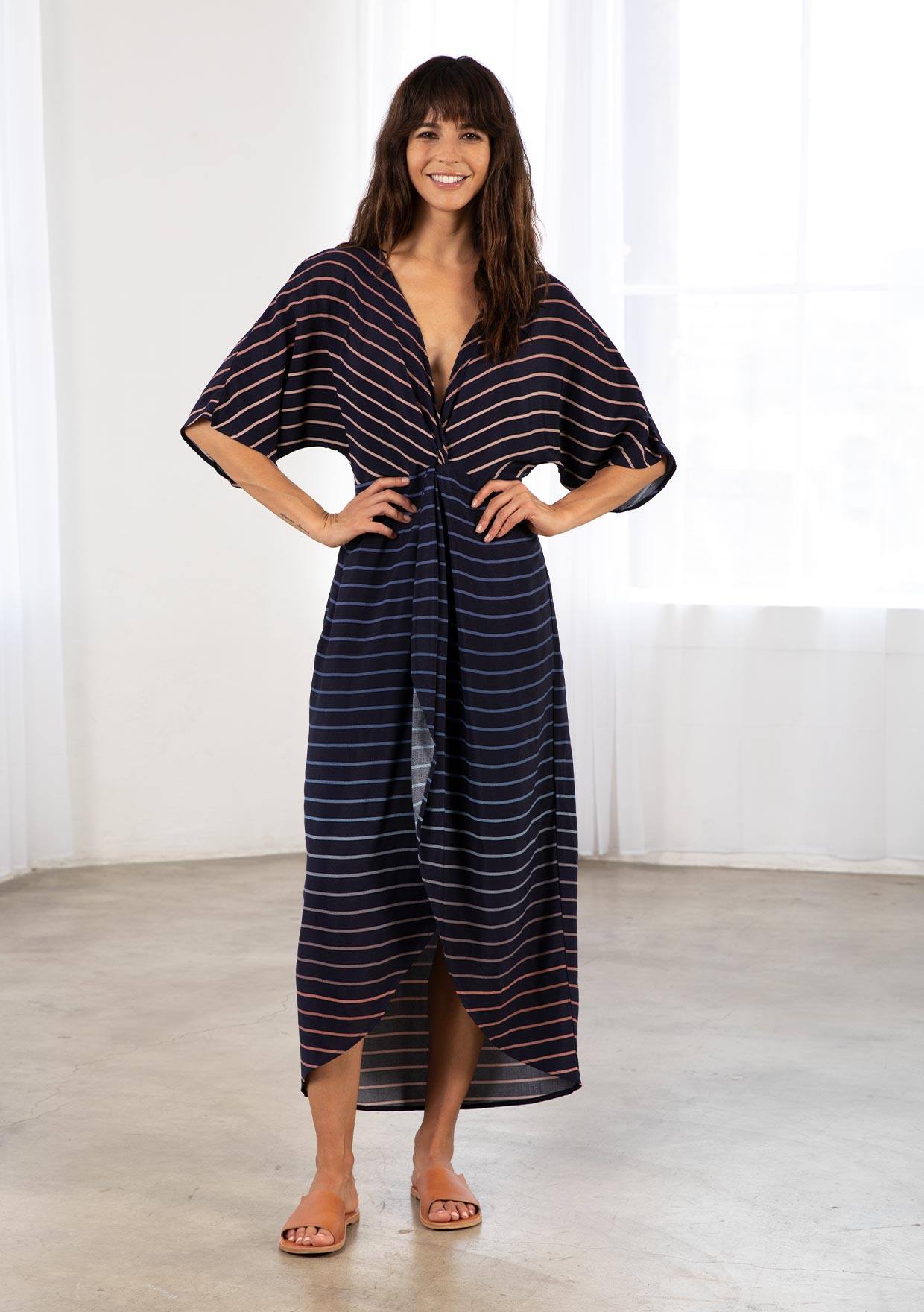 chinese dress ladies Skyline Stripe Maxi Dress Navy/Blue / S