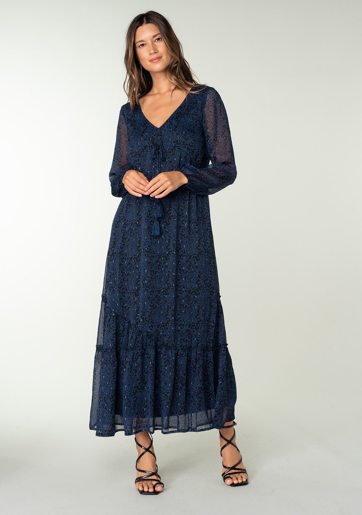 Women's Navy Blue Chiffon Paisley Maxi Dress | LOVESTITCH