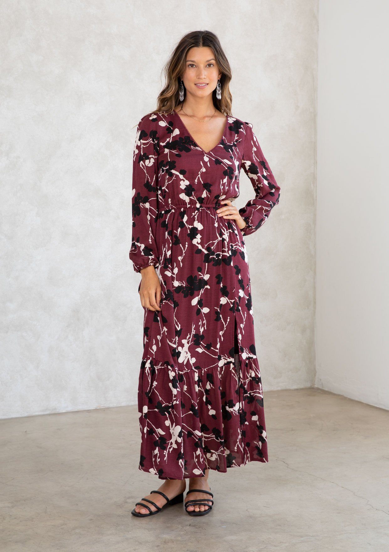 chinese dress ladies Take The Lead Maxi Dress Merlot/Ivory / L