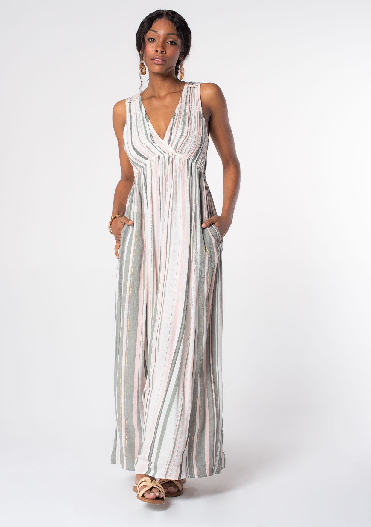 Shine On Striped Maxi Dress Off White/Olive / S Shine On Striped Maxi Dress Off White/Olive / S
