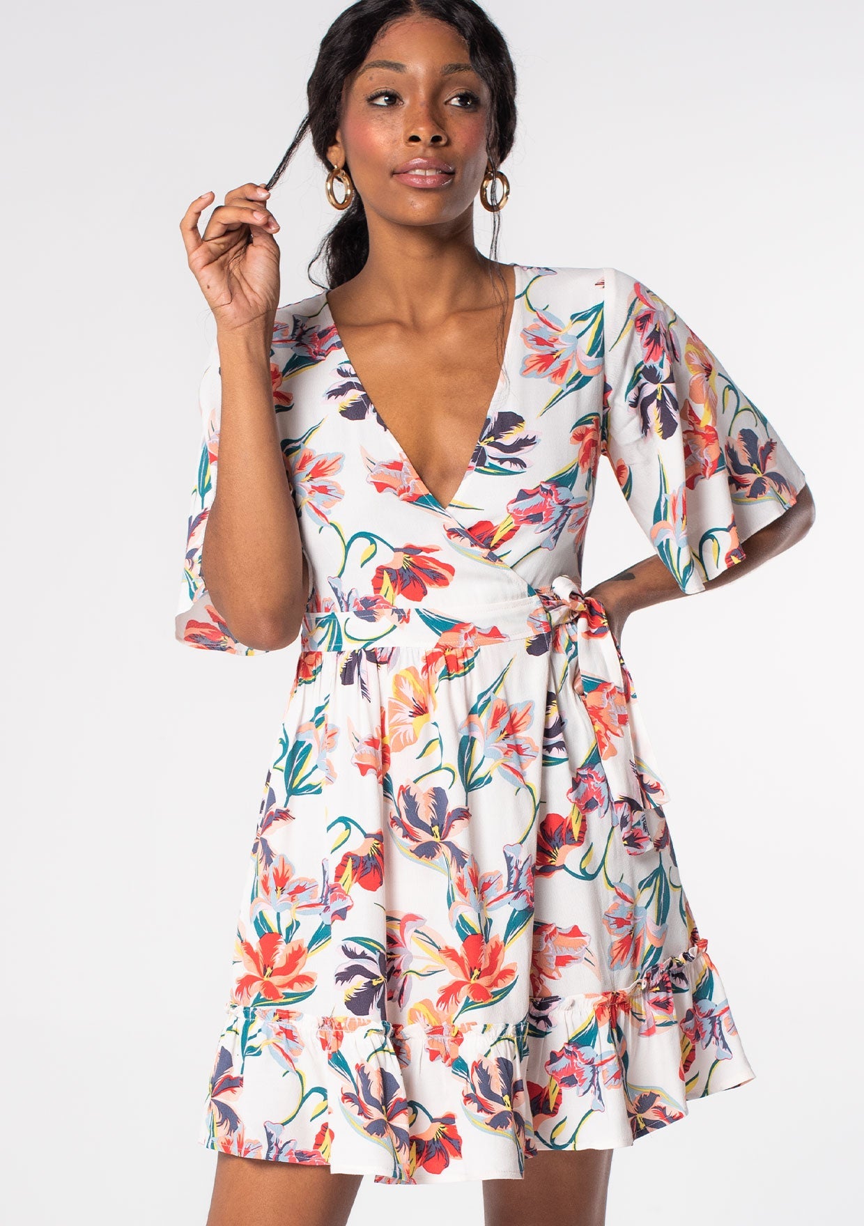 Floral Wrap Wrap Day Dress Hope Ivy Plus Wrap Bust Midi Day Dress In Mixed Blue Floral Wrap Wrap Day Dress Hope Ivy Plus Wrap Bust Midi Day Dress In Mixed Blue