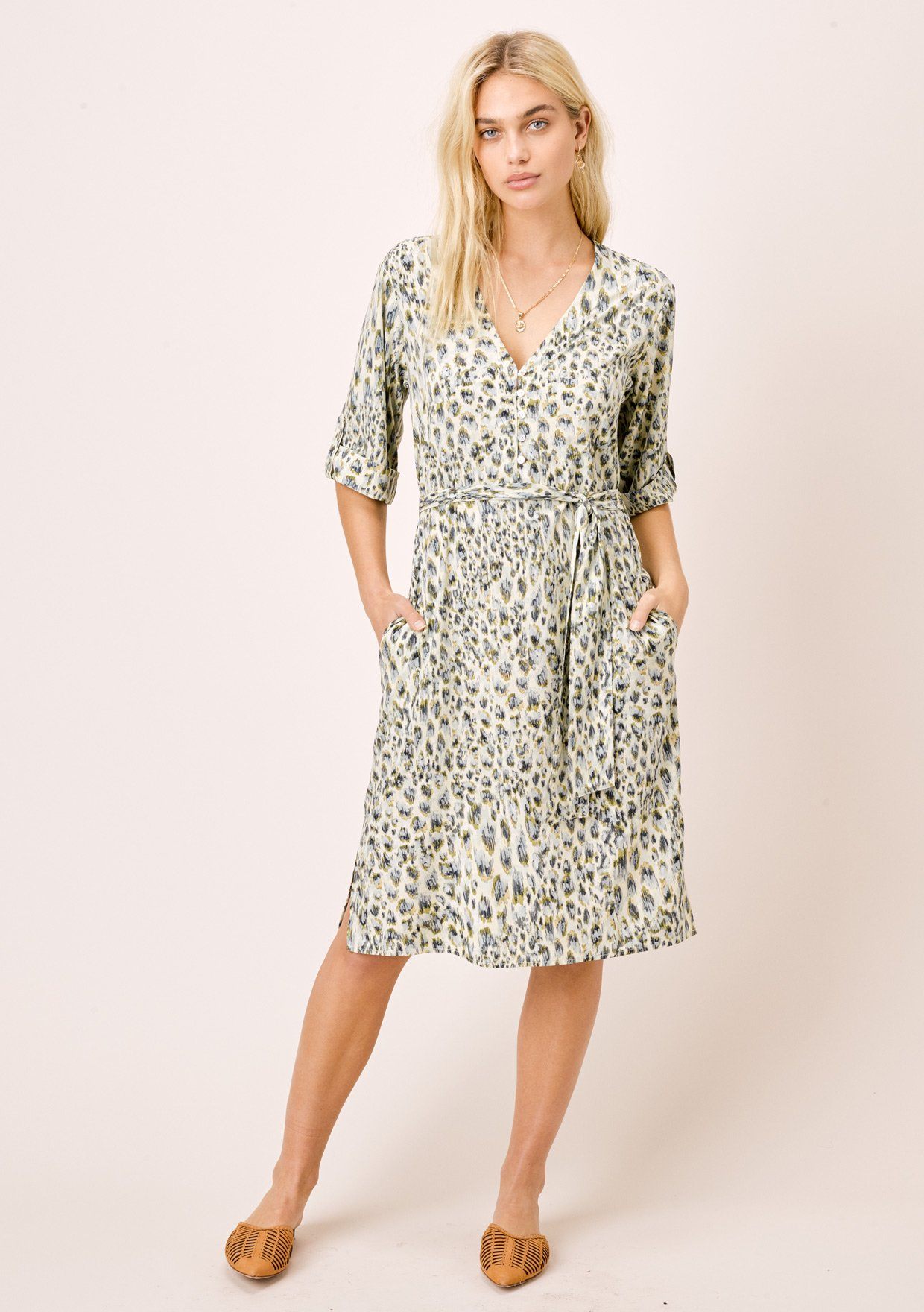 leopard print midi shirt dress Myla Animal Safari/Lagoon / S Crafted from soft viscose MADEN Women's Stretch Cotton RESHOOT Size:7-7,5 US / 38