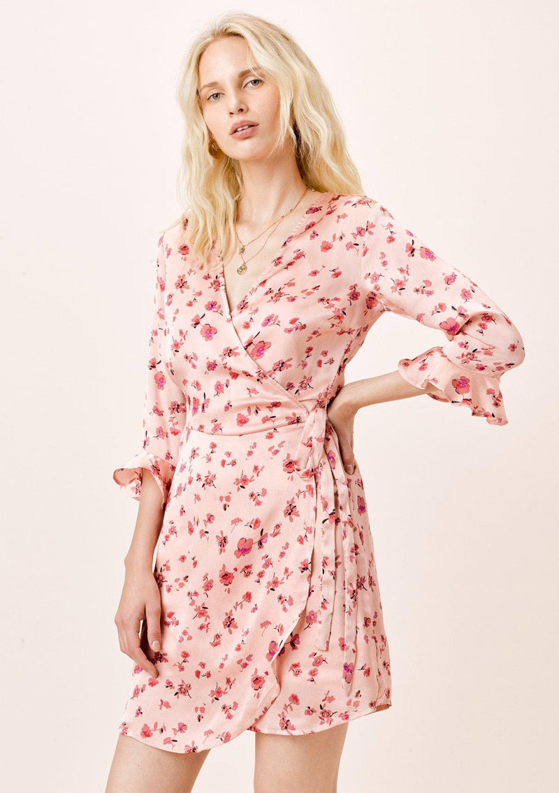 [Color: DesertRose/Mauve] Lovestitch desert rose/mauve, floral printed, mini wrap dress.