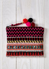 [Color: Black/Multi] Lovestitch bohemian style coin pouch or makeup bag. Bright, abstract bag.