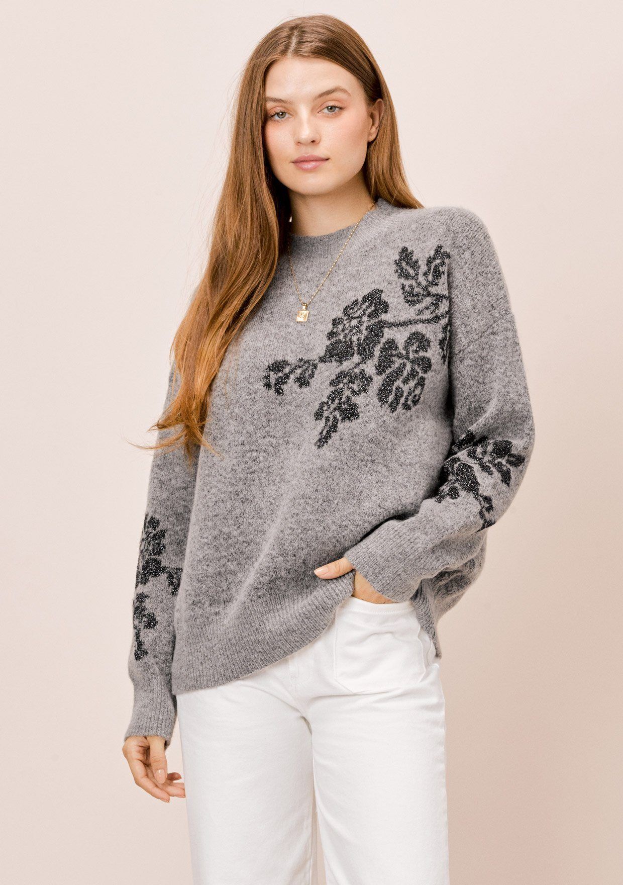 Metallic Jacquard Mock Neck Sweater | LOVESTITCH