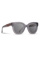 [Color: Matte Smoke] Sunglasses with a warm brown lens and a rose flower inlay.
