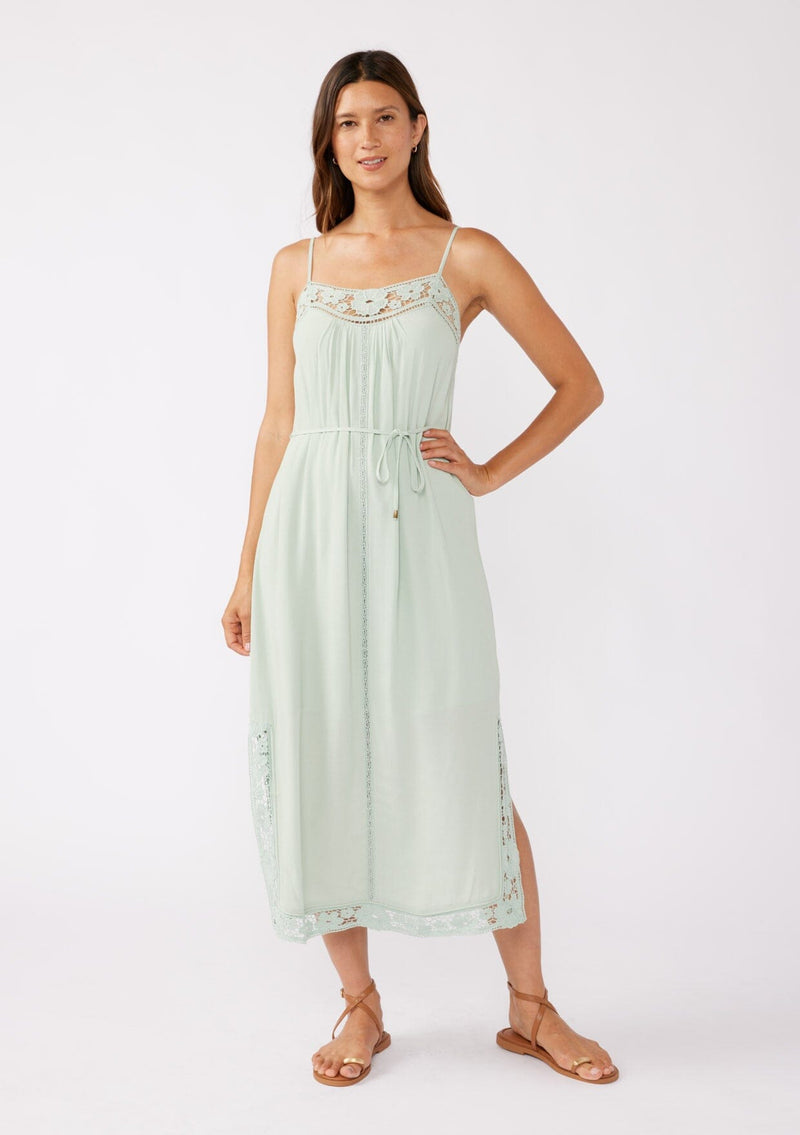 Boho Green Lace Trim Midi Dress | LOVESTITCH Boho Green Lace Trim Midi Dress | LOVESTITCH