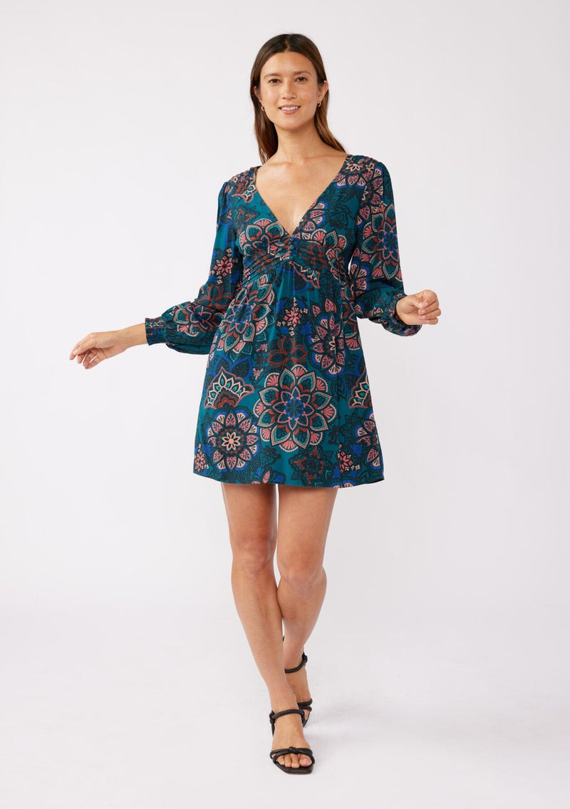 Floral Prism Mini Dress Teal/Rust / S Floral Prism Mini Dress Teal/Rust / S
