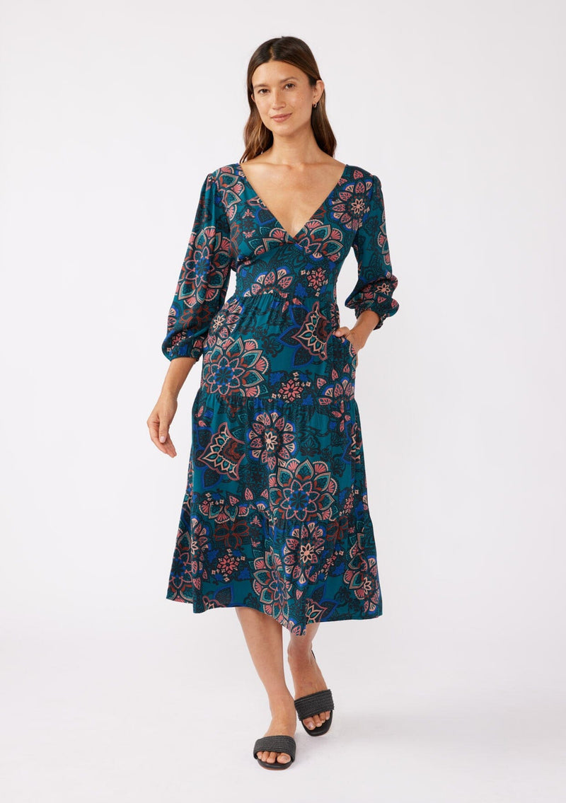 Floral Prism Midi Dress Teal/Rust / S Floral Prism Midi Dress Teal/Rust / S