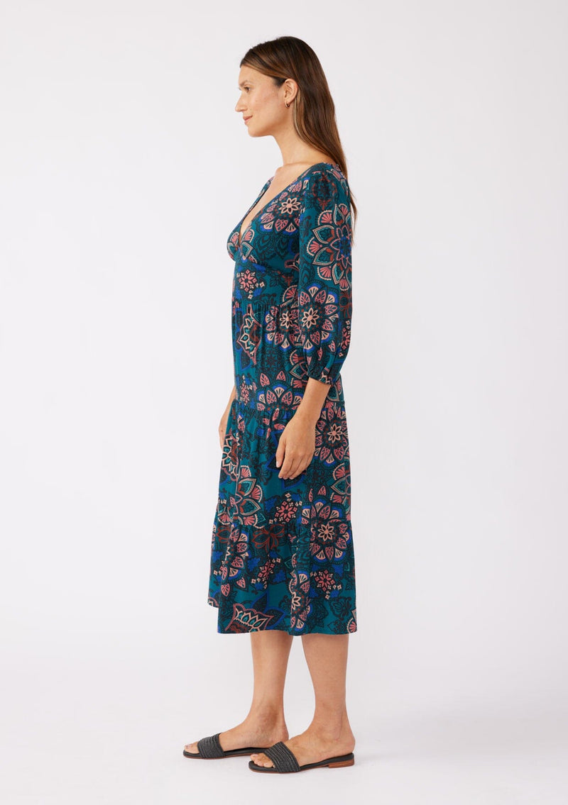 Floral Prism Midi Dress Teal/Rust / S Floral Prism Midi Dress Teal/Rust / S