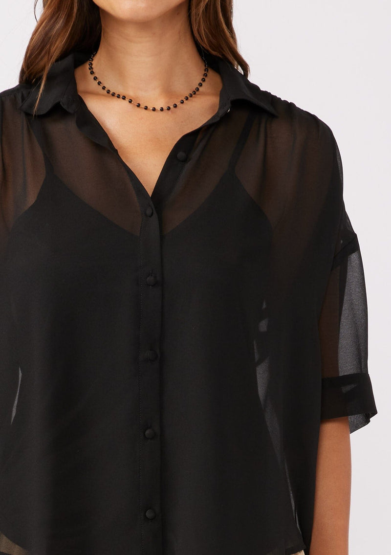 Women's Classic Sheer Short Sleeve Button-Up Shirt LOVESTITCH