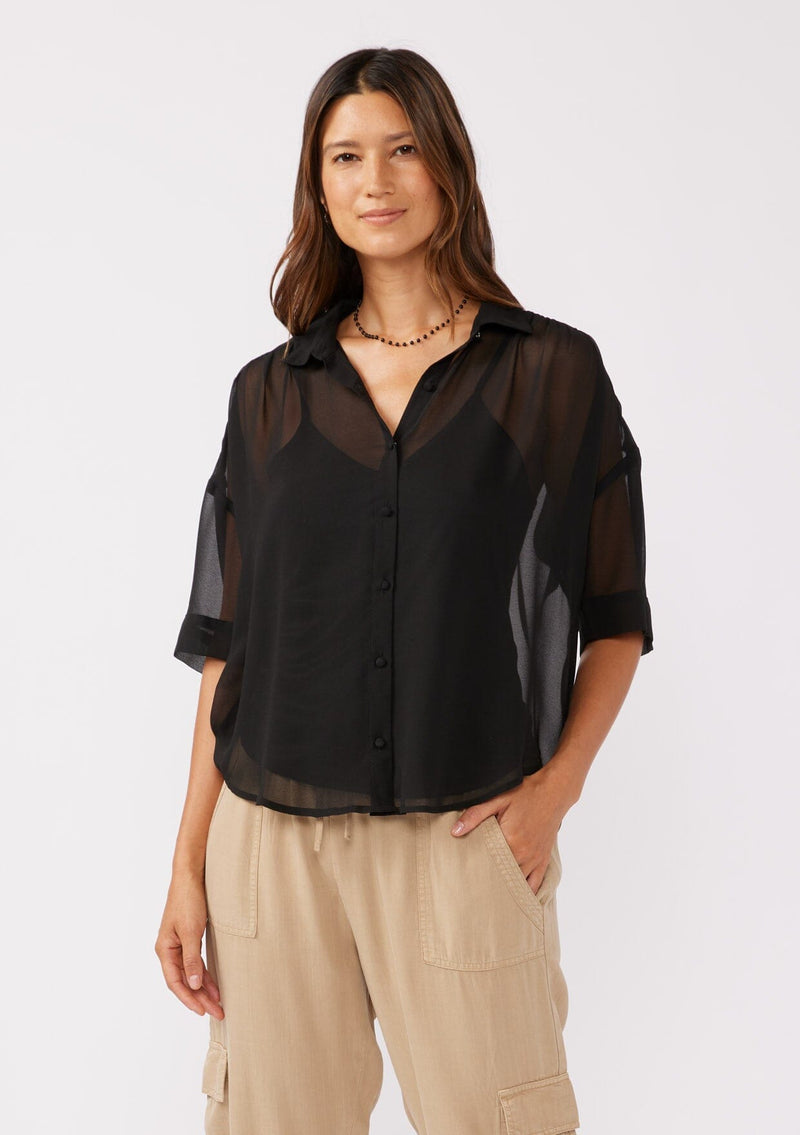 black sheer dress shirt The Empower Sheer Long Sleeve Button Up