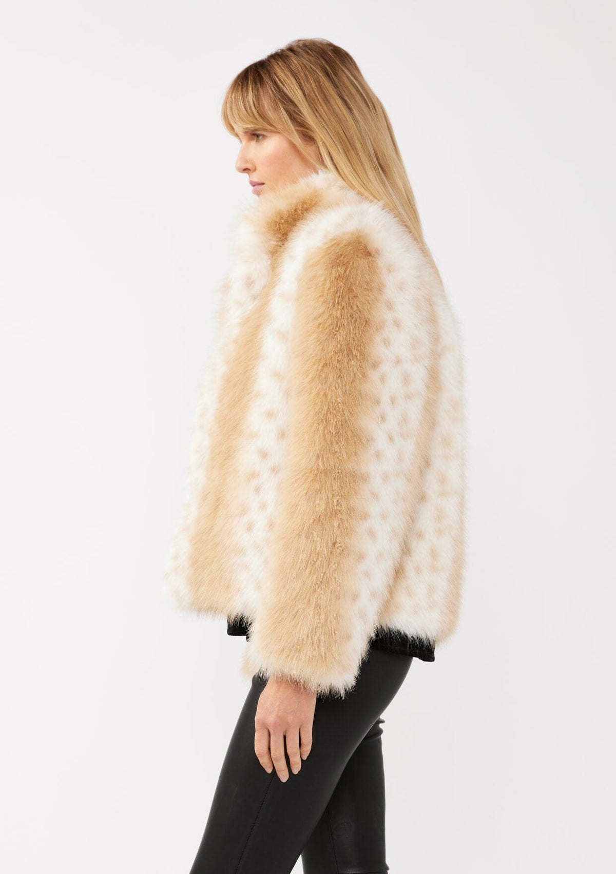 Women's Tan & Ivory Stripe Faux Fur Coat | LOVESTITCH