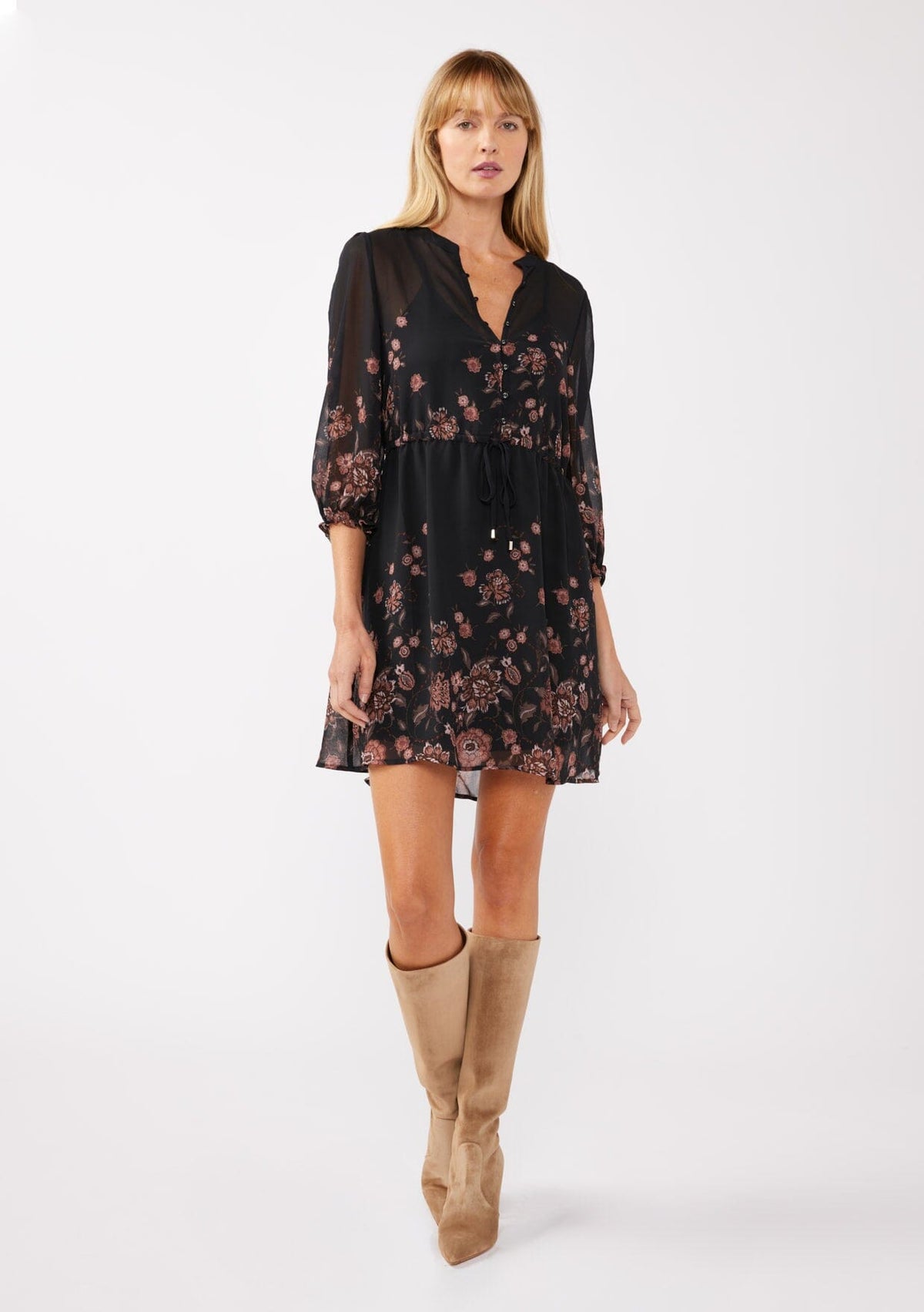 Women's Sheer Chiffon Floral Mini Dress + Holiday Dress | LOVESTITCH Women's Sheer Chiffon Floral Mini Dress + Holiday Dress | LOVESTITCH