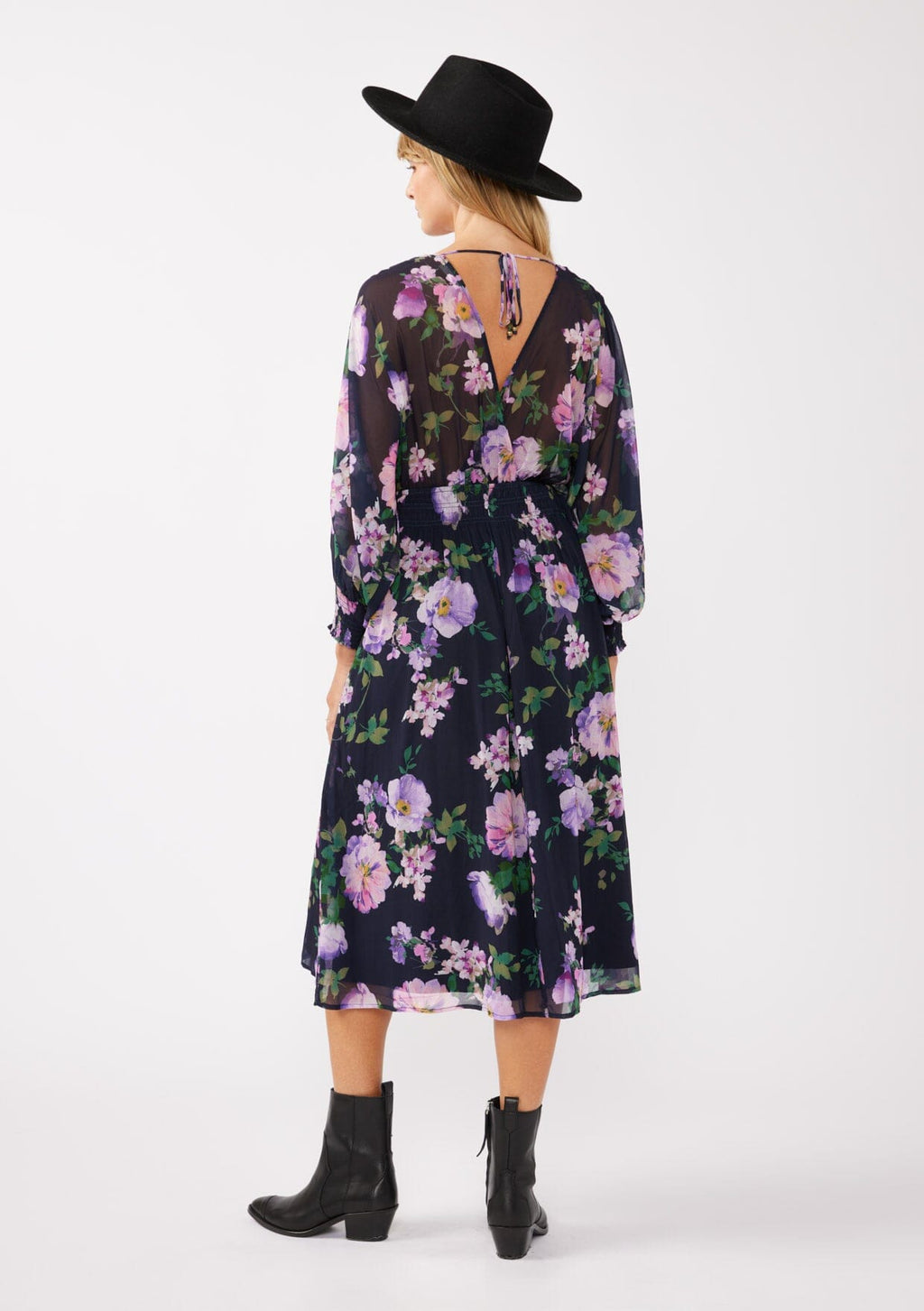 Flourish in Florals Midi Dress Navy/Lilac / Xs Flourish in Florals Midi Dress Navy/Lilac / Xs