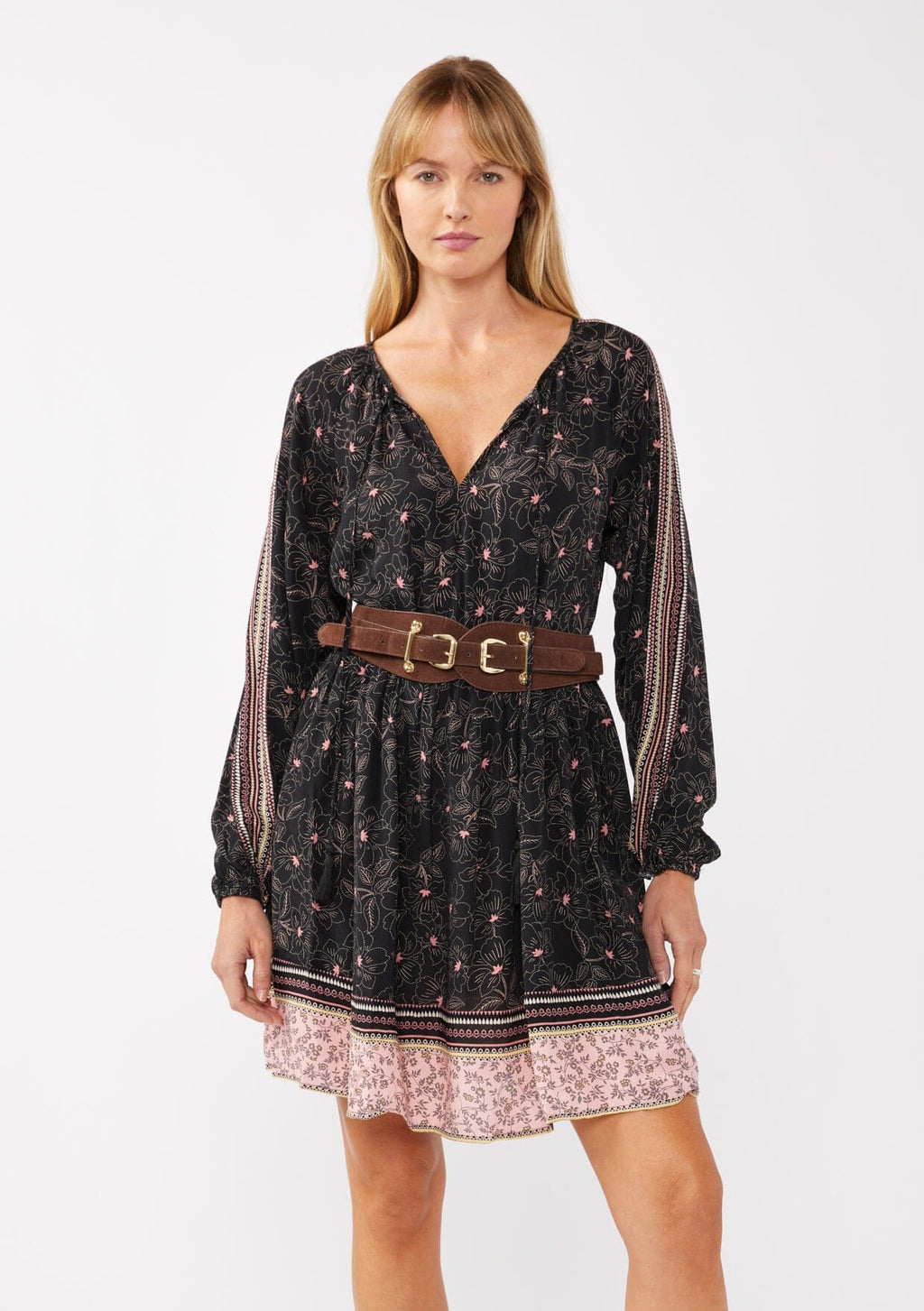 Black & Pink Floral Bohemian Mini Dress