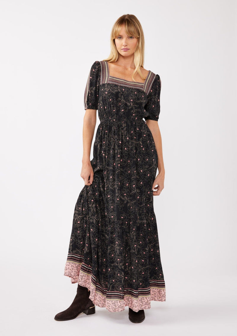 Black & Pink Square Neck Maxi Dress | LOVESTITCH Black & Pink Square Neck Maxi Dress | LOVESTITCH