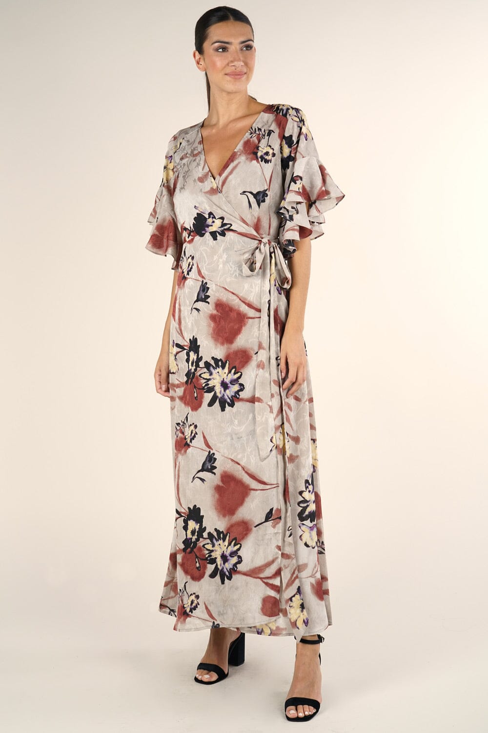 Pretty Floral Print Wrap Front Maxi Dress
