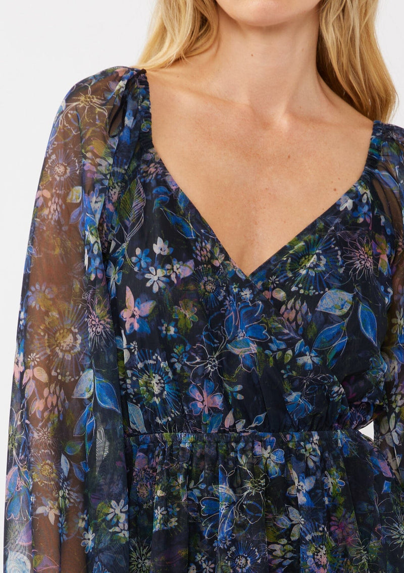 micro floral wrap mini dress Nobody's Child lace trim mini dress in chocolate micro floral