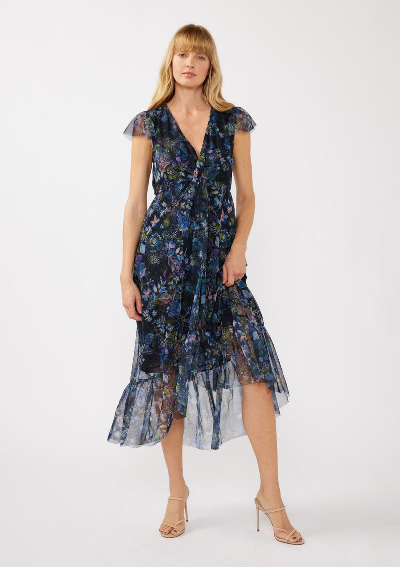 Lovestitch Floral Cap Sleeve Empire Waist High-Low Midi Dress in Black/Dusty Pink at Nordstrom Rack, Size Small Lovestitch Floral Cap Sleeve Empire Waist High-Low Midi Dress in Black/Dusty Pink at Nordstrom Rack, Size Small
