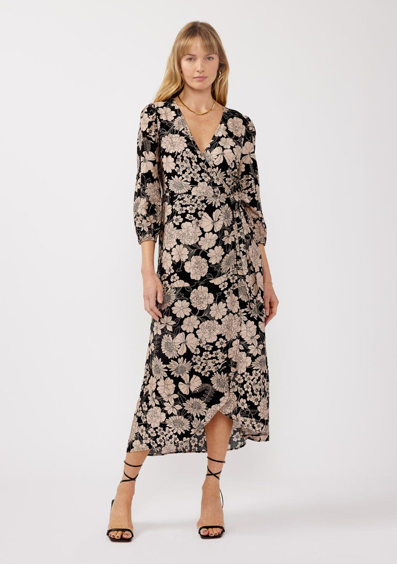 Mother Earth Floral Wrap Dress Black/Taupe / S Mother Earth Floral Wrap Dress Black/Taupe / S