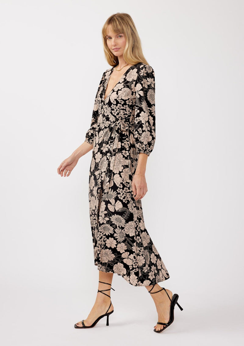 Mother Earth Floral Wrap Dress Black/Taupe / L Mother Earth Floral Wrap Dress Black/Taupe / L
