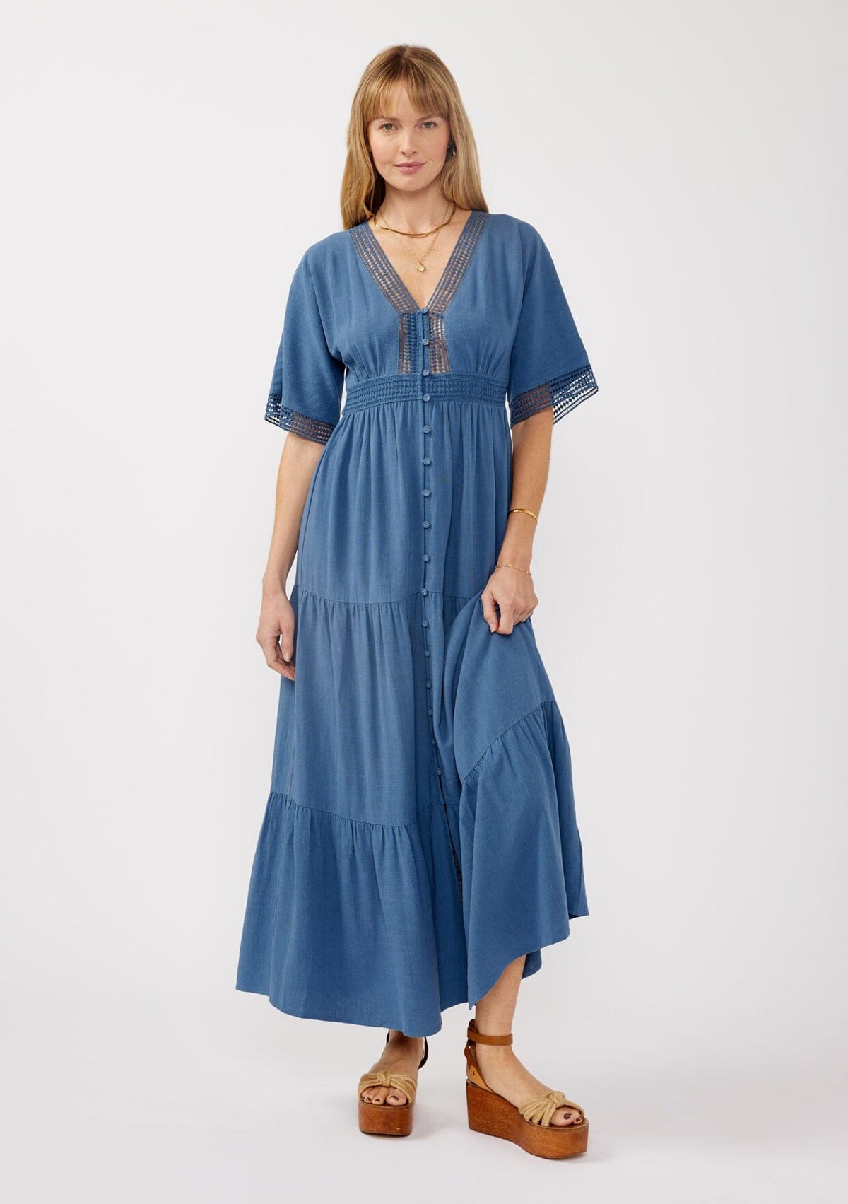flowy tiered maxi dress Evalyn Tiered Ruffle Maxi Dress • Shop American Threads Women's Trendy Online Boutique White / L main image 1
