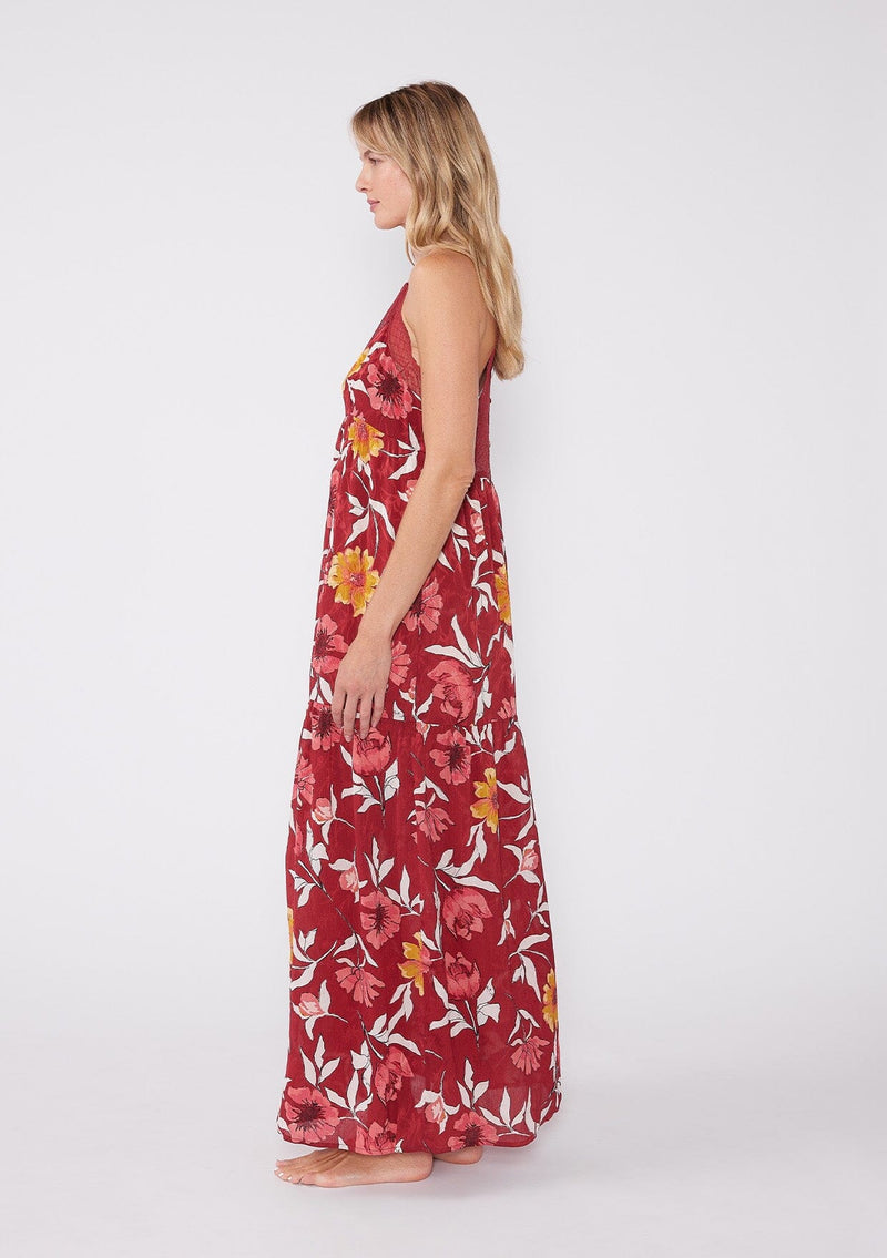 Macara Floral Tiered Maxi Dress Wine/Gold / S Macara Floral Tiered Maxi Dress Wine/Gold / S