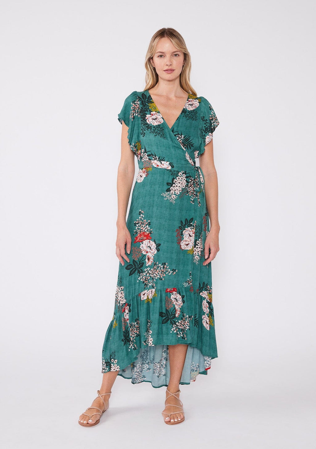 Wrap Dress Green Floral Print Maxi Dress Green Floral Maxi Wrap Dress Flutter Sleeves LOVESTITCH Wrap Dress Green Floral Print Maxi Dress Green Floral Maxi Wrap Dress Flutter Sleeves LOVESTITCH