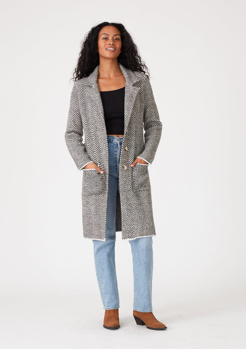 Women's Sweater Coat - Soft Brown Herringbone Coatigan