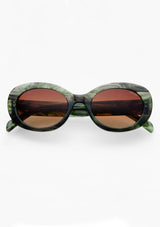 [Color: Emerald] An image of round sunglasses with a green emerald frame from FREYRS.