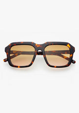 [Color: Dark Tortoise] Sunglasses with tortoiseshell frame and brown lenses on a white background