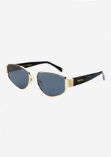 [Color: Gold/Grey] Gold metal frame glasses with dark grey lenses from FREYRS. 