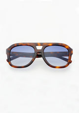 [Color: Blue Tortoise] Sunglasses with a tortoise frame and blue lenses from FREYRS.